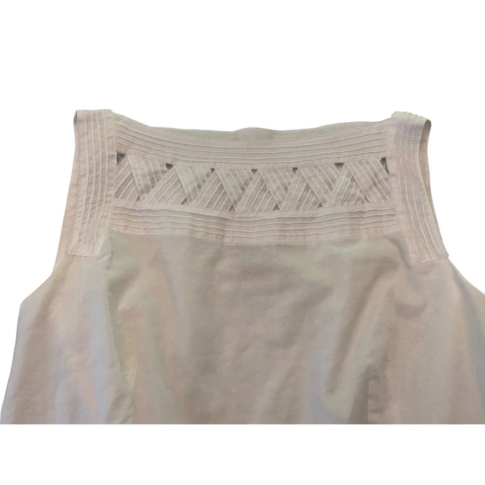 Tory Burch White Linen Sleeveless Top Blouse Lattice Pintuck Lined Size 6